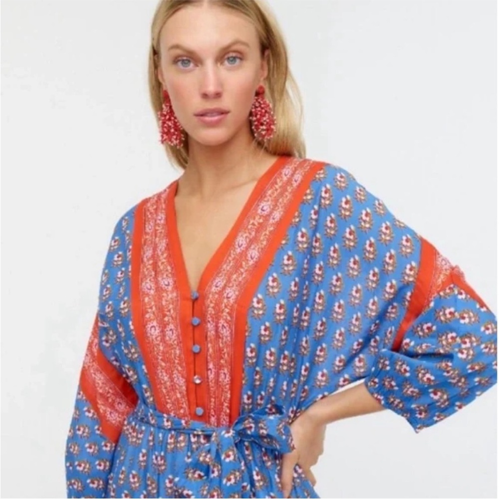J. Crew V-neck cover-up dress in classic block print Women's XXS - Picture 8 of 8
